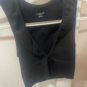 Free People Movement Black Ribbed V-Neck Crop Top